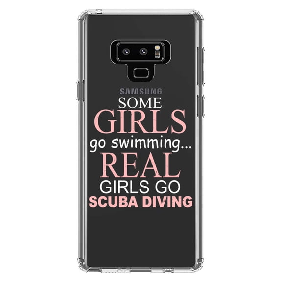 DistinctInk Clear Shockproof Hybrid Case for Samsung Galaxy Note 9 - TPU Bumper Acrylic Back Tempered Glass Screen Protector - Real Girls Go Scuba Diving