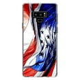 thumbnail image 1 of DistinctInk Clear Shockproof Hybrid Case for Samsung Galaxy Note 9 - TPU Bumper, Acrylic Back, Tempered Glass Screen Protector - Red White Blue United States Flag Waving - America, 1 of 5