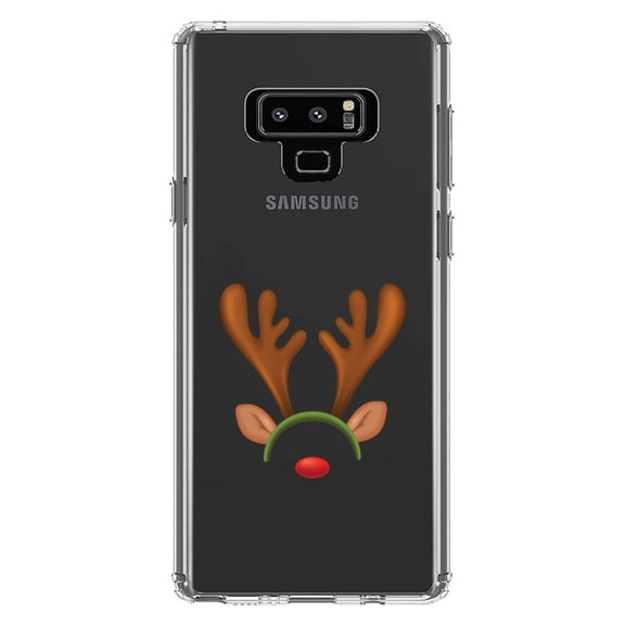 DistinctInk Clear Shockproof Hybrid Case for Samsung Galaxy Note 9 - TPU Bumper Acrylic Back Tempered Glass Screen Protector - Reindeer Face Christmas