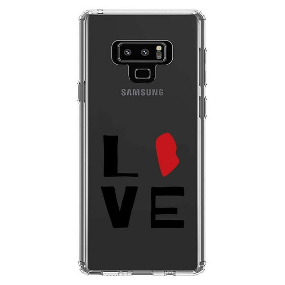 DistinctInk Clear Shockproof Hybrid Case for Samsung Galaxy Note 9 - TPU Bumper Acrylic Back Tempered Glass Screen Protector - Rhode Island - Love Red & Black
