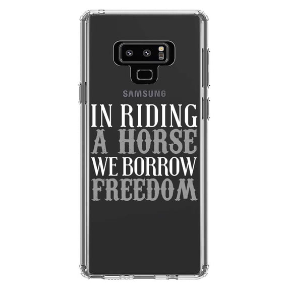 DistinctInk Clear Shockproof Hybrid Case for Samsung Galaxy Note 9 - TPU Bumper Acrylic Back Tempered Glass Screen Protector - In Riding a Horse, We Borrow Freedom
