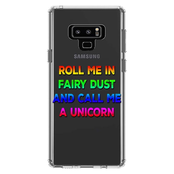 DistinctInk Clear Shockproof Hybrid Case for Samsung Galaxy Note 9 - TPU Bumper Acrylic Back Tempered Glass Screen Protector - Roll Me in Fairy Dust and Call Me a Unicorn