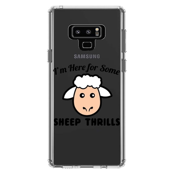 DistinctInk Clear Shockproof Hybrid Case for Samsung Galaxy Note 9 - TPU Bumper Acrylic Back Tempered Glass Screen Protector - I'm Here for Some SHEEP Thrills