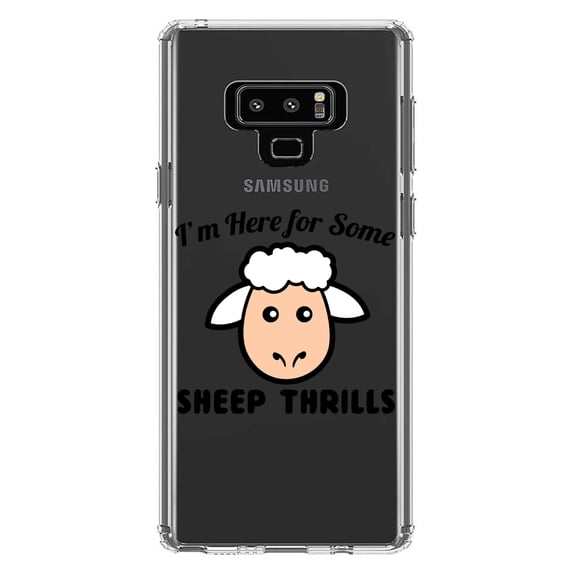 DistinctInk Clear Shockproof Hybrid Case for Samsung Galaxy Note 9 - TPU Bumper Acrylic Back Tempered Glass Screen Protector - I'm Here for Some SHEEP Thrills