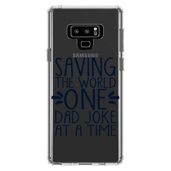 DistinctInk Clear Shockproof Hybrid Case for Samsung Galaxy Note 9 - TPU Bumper Acrylic Back Tempered Glass Screen Protector - Saving the World One Dad Joke at a Time
