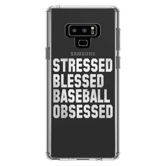 DistinctInk Clear Shockproof Hybrid Case for Samsung Galaxy Note 9 - TPU Bumper Acrylic Back Tempered Glass Screen Protector - Stressed Blessed Baseball Obsessed