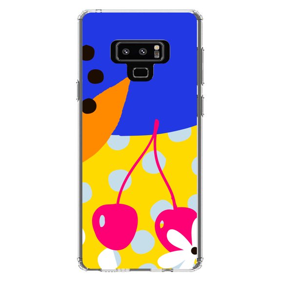 DistinctInk Clear Shockproof Hybrid Case for Samsung Galaxy Note 9 - TPU Bumper, Acrylic Back, Tempered Glass Screen Protector - Summer Vibes Bold Flower Chery Pink Yellow