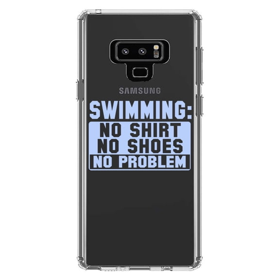 DistinctInk Clear Shockproof Hybrid Case for Samsung Galaxy Note 9 - TPU Bumper Acrylic Back Tempered Glass Screen Protector - Swimming No Shirt No Shoes No Problem