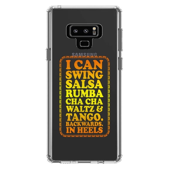 DistinctInk Clear Shockproof Hybrid Case for Samsung Galaxy Note 9 - TPU Bumper Acrylic Back Tempered Glass Screen Protector - Swing Salsa Rumba Cha Cha Waltz in Heels