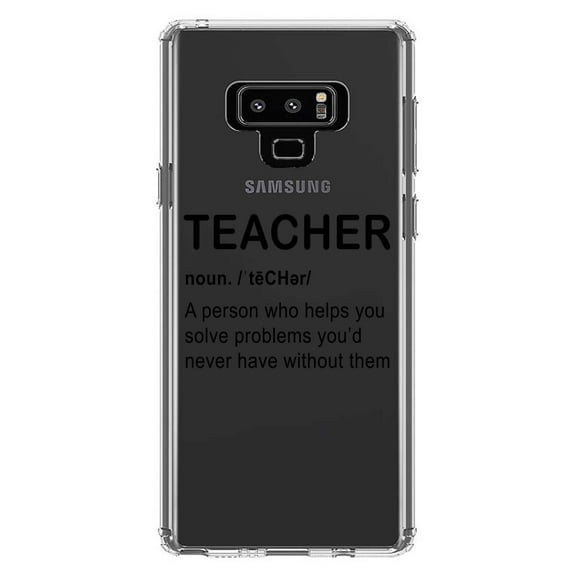 DistinctInk Clear Shockproof Hybrid Case for Samsung Galaxy Note 9 - TPU Bumper Acrylic Back Tempered Glass Screen Protector - Teacher Definition Solves Problems