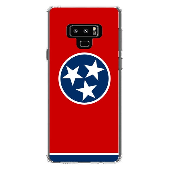 DistinctInk Clear Shockproof Hybrid Case for Samsung Galaxy Note 9 - TPU Bumper, Acrylic Back, Tempered Glass Screen Protector - Tennessee State Flag - US State Flag