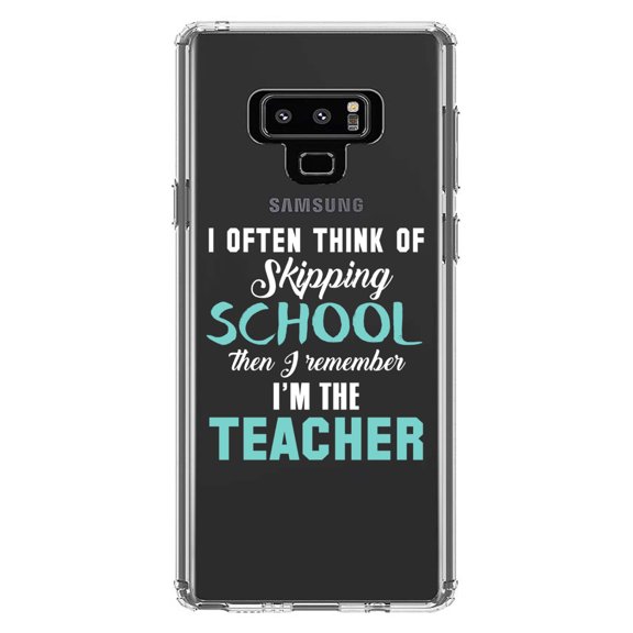 DistinctInk Clear Shockproof Hybrid Case for Samsung Galaxy Note 9 - TPU Bumper Acrylic Back Tempered Glass Screen Protector - Think of Skipping School Remember I'm Teacher