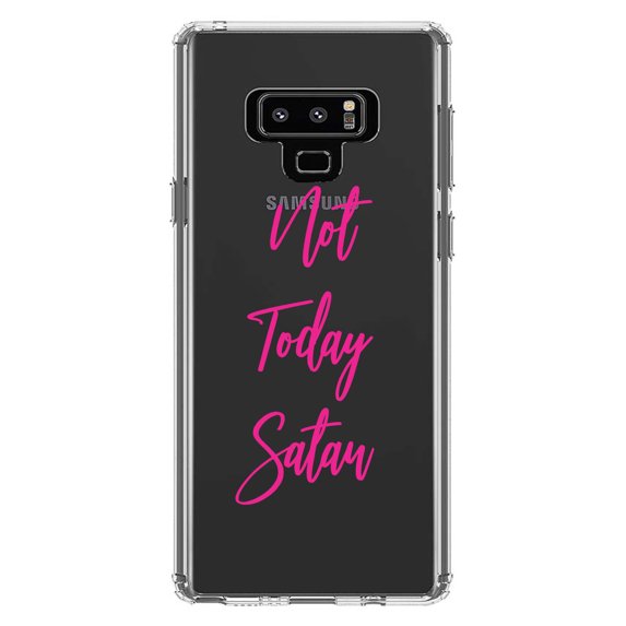 DistinctInk Clear Shockproof Hybrid Case for Samsung Galaxy Note 9 - TPU Bumper Acrylic Back Tempered Glass Screen Protector - Not Today Satan - Hot Pink