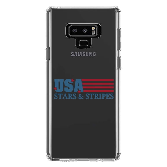 DistinctInk Clear Shockproof Hybrid Case for Samsung Galaxy Note 9 - TPU Bumper Acrylic Back Tempered Glass Screen Protector - USA Flag Stars & Stripes