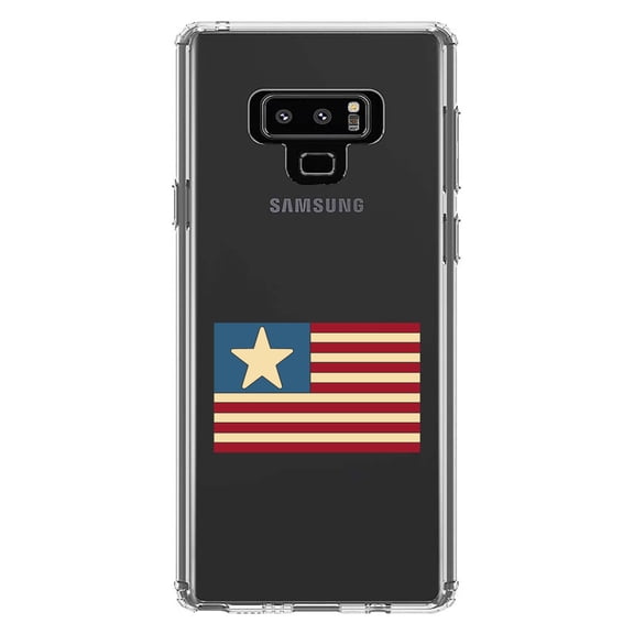 DistinctInk Clear Shockproof Hybrid Case for Samsung Galaxy Note 9 - TPU Bumper Acrylic Back Tempered Glass Screen Protector - USA Single Star Flag Red White & Blue