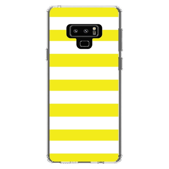 DistinctInk Clear Shockproof Hybrid Case for Samsung Galaxy Note 9 - TPU Bumper, Acrylic Back, Tempered Glass Screen Protector - Yellow & White Bold Horizontal Stripes