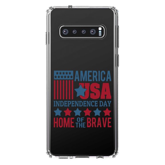 DistinctInk Clear Shockproof Hybrid Case for Samsung Galaxy S10 (6.1" Screen) - TPU Bumper Acrylic Back Tempered Glass Screen Protector - America USA Home of the Brave