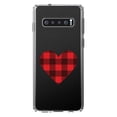 thumbnail image 1 of DistinctInk Clear Shockproof Hybrid Case for Samsung Galaxy S10 (6.1" Screen) - TPU Bumper Acrylic Back Tempered Glass Screen Protector - Buffalo Heart - Red Black Plaid, 1 of 2
