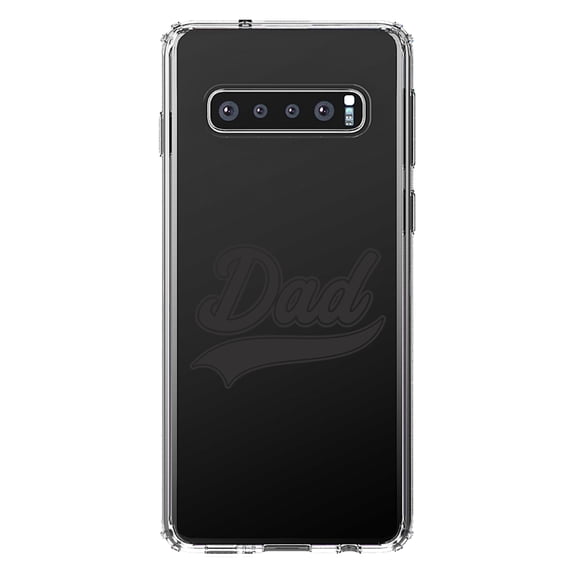 DistinctInk Clear Shockproof Hybrid Case for Samsung Galaxy S10 (6.1" Screen) - TPU Bumper Acrylic Back Tempered Glass Screen Protector - Dad Word Graphic Black
