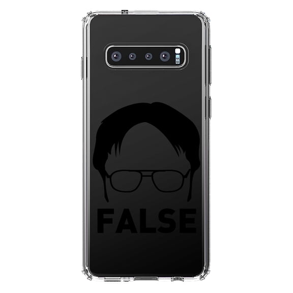 DistinctInk Clear Shockproof Hybrid Case for Samsung Galaxy S10 (6.1" Screen) - TPU Bumper Acrylic Back Tempered Glass Screen Protector - Dwight Silhouette - FALSE