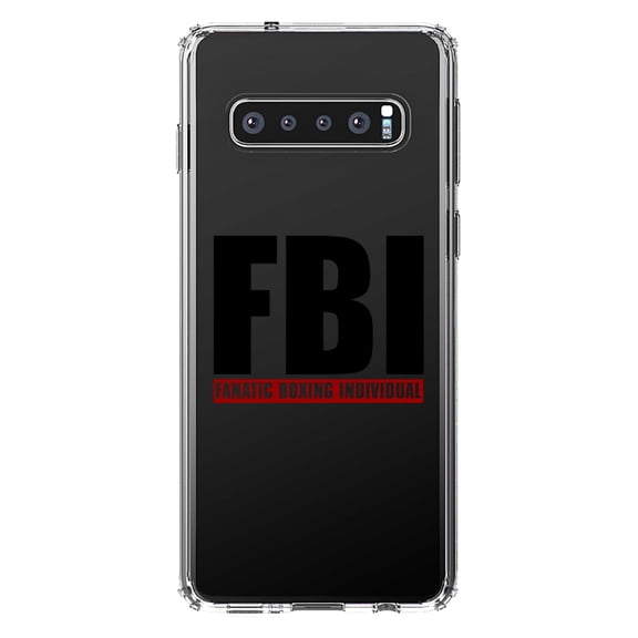 DistinctInk Clear Shockproof Hybrid Case for Samsung Galaxy S10 (6.1" Screen) - TPU Bumper Acrylic Back Tempered Glass Screen Protector - FBI Fanatic Boxing Individual
