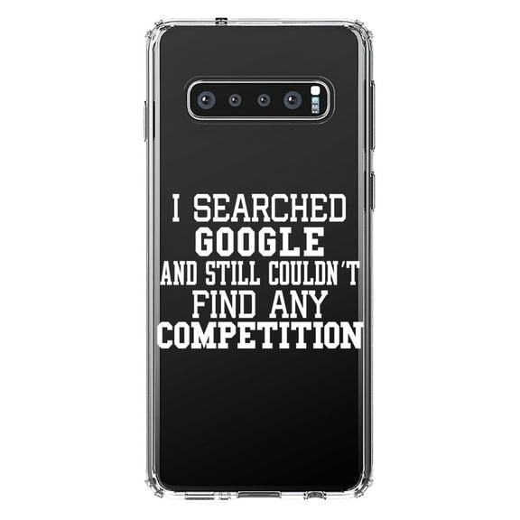 DistinctInk Clear Shockproof Hybrid Case for Samsung Galaxy S10 (6.1" Screen) - TPU Bumper Acrylic Back Tempered Glass Screen Protector - I Searched and Couldn't Find Competition