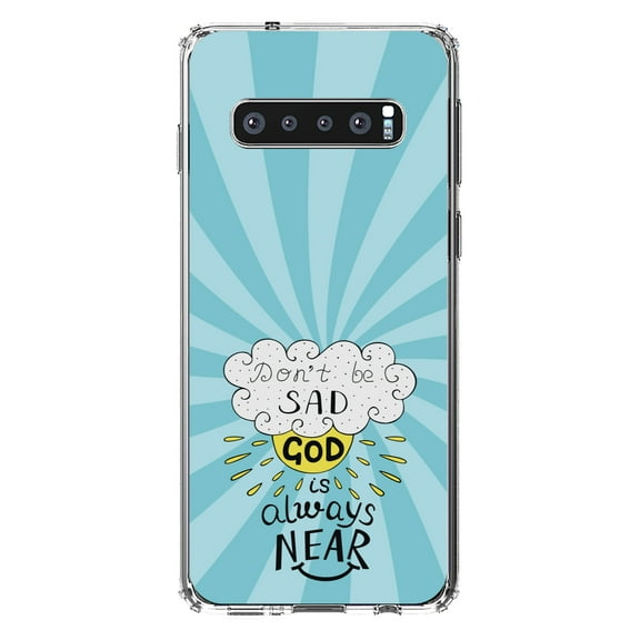 DistinctInk Clear Shockproof Hybrid Case for Samsung Galaxy S10 (6.1" Screen) - TPU Bumper, Acrylic Back, Tempered Glass Screen Protector - Don't be Sad, God is Always Near