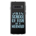 thumbnail image 1 of DistinctInk Clear Shockproof Hybrid Case for Samsung Galaxy S10 (6.1" Screen) - TPU Bumper Acrylic Back Tempered Glass Screen Protector - In a School of Fish Be a Mermaid, 1 of 2