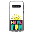 thumbnail image 1 of DistinctInk Clear Shockproof Hybrid Case for Samsung Galaxy S10 (6.1" Screen) - TPU Bumper, Acrylic Back, Tempered Glass Screen Protector - Summer Graphics - Have Fun Yellow Teal Black, 1 of 2