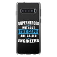 thumbnail image 1 of DistinctInk Clear Shockproof Hybrid Case for Samsung Galaxy S10 (6.1" Screen) - TPU Bumper Acrylic Back Tempered Glass Screen Protector - Superheroes Without Cape are Engineers, 1 of 2