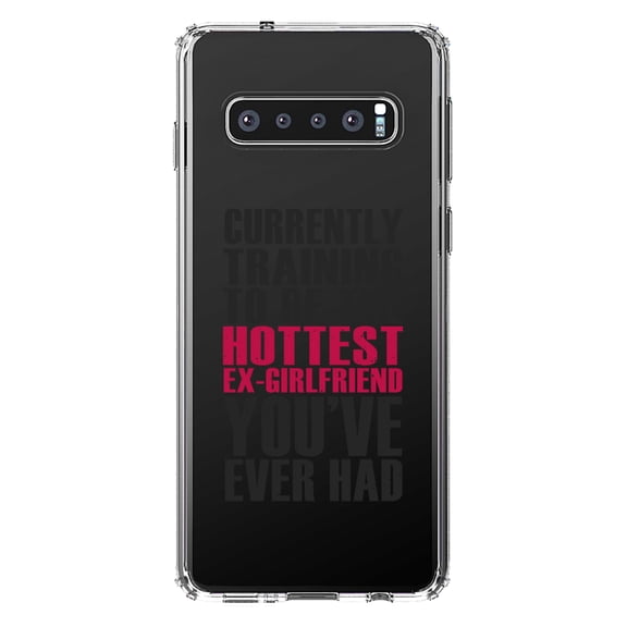 DistinctInk Clear Shockproof Hybrid Case for Samsung Galaxy S10 (6.1" Screen) - TPU Bumper Acrylic Back Tempered Glass Screen Protector - Training to be Hottest Ex Girlfriend Ever