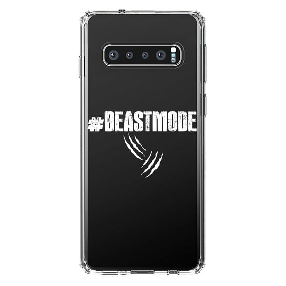 DistinctInk Clear Shockproof Hybrid Case for Samsung Galaxy S10+ PLUS (6.4" Screen) - TPU Bumper Acrylic Back Tempered Glass Screen Protector - #Beastmode Beast Mode