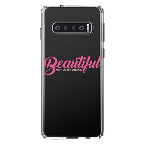 DistinctInk Clear Shockproof Hybrid Case for Samsung Galaxy S10+ PLUS (6.4" Screen) - TPU Bumper Acrylic Back Tempered Glass Screen Protector - Beautiful Don't Ask for Attention