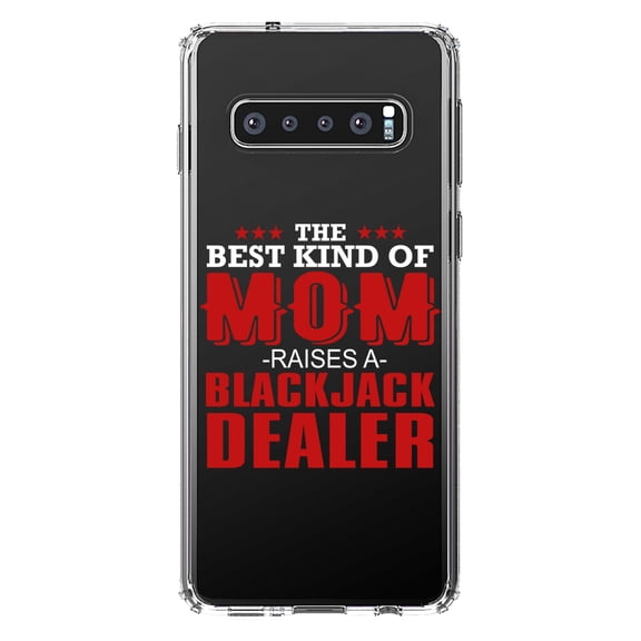 DistinctInk Clear Shockproof Hybrid Case for Samsung Galaxy S10+ PLUS (6.4" Screen) - TPU Bumper Acrylic Back Tempered Glass Screen Protector - Best Mom Raises a Blackjack Dealer