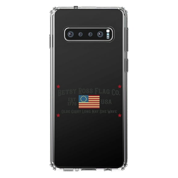 DistinctInk Clear Shockproof Hybrid Case for Samsung Galaxy S10+ PLUS (6.4" Screen) - TPU Bumper Acrylic Back Tempered Glass Screen Protector - Betsy Ross Flag Co - Old Glory USA