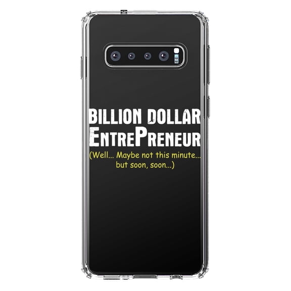 DistinctInk Clear Shockproof Hybrid Case for Samsung Galaxy S10+ PLUS (6.4" Screen) - TPU Bumper Acrylic Back Tempered Glass Screen Protector - Billion Dollar Entrepreneur