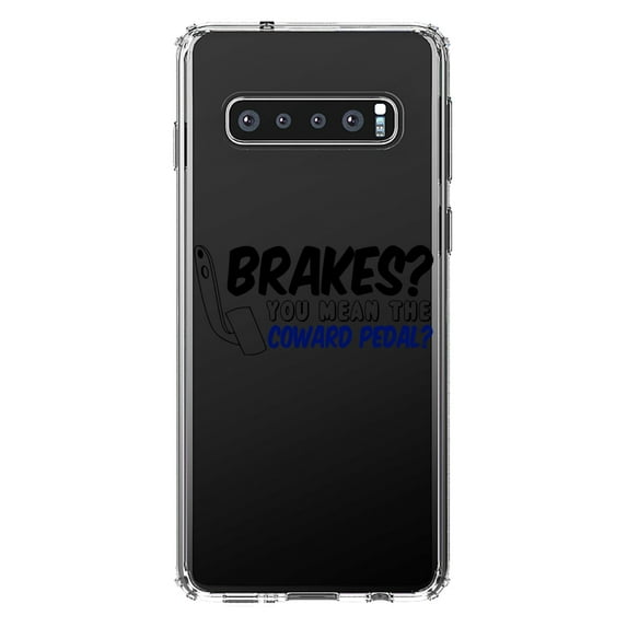 DistinctInk Clear Shockproof Hybrid Case for Samsung Galaxy S10+ PLUS (6.4" Screen) - TPU Bumper Acrylic Back Tempered Glass Screen Protector - Brakes? The Coward Pedal?