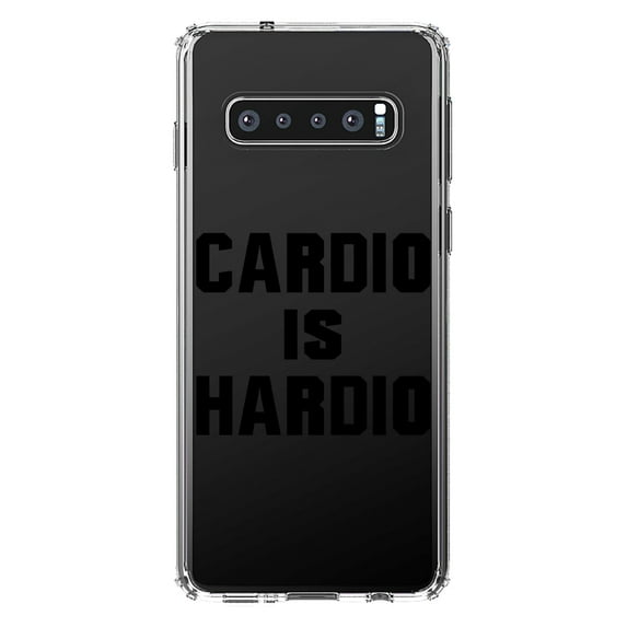 DistinctInk Clear Shockproof Hybrid Case for Samsung Galaxy S10+ PLUS (6.4" Screen) - TPU Bumper Acrylic Back Tempered Glass Screen Protector - Cardio is Hardio