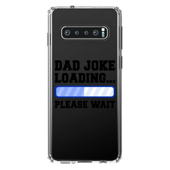 DistinctInk Clear Shockproof Hybrid Case for Samsung Galaxy S10+ PLUS (6.4" Screen) - TPU Bumper Acrylic Back Tempered Glass Screen Protector - Dad Joke Loading Please Wait - Blue