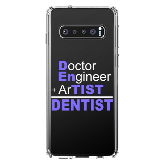 DistinctInk Clear Shockproof Hybrid Case for Samsung Galaxy S10+ PLUS (6.4" Screen) - TPU Bumper Acrylic Back Tempered Glass Screen Protector - Doctor Engineer + Artist = Dentist