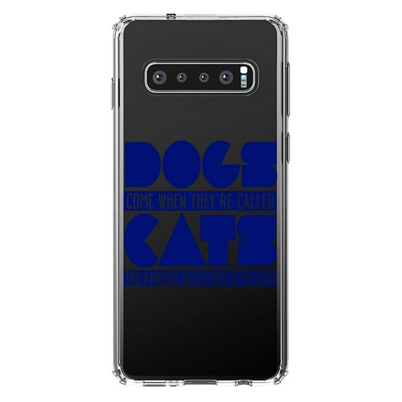 DistinctInk Clear Shockproof Hybrid Case for Samsung Galaxy S10+ PLUS (6.4" Screen) - TPU Bumper Acrylic Back Tempered Glass Screen Protector - Dogs Come When Called, Cats Later