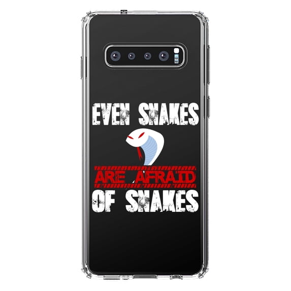 DistinctInk Clear Shockproof Hybrid Case for Samsung Galaxy S10+ PLUS (6.4" Screen) - TPU Bumper Acrylic Back Tempered Glass Screen Protector - Even Snakes are Afraid of Snakes