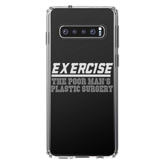 DistinctInk Clear Shockproof Hybrid Case for Samsung Galaxy S10+ PLUS (6.4" Screen) - TPU Bumper Acrylic Back Tempered Glass Screen Protector - Exercise The Poor Man's Plastic Surgery