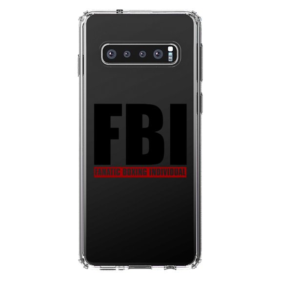 DistinctInk Clear Shockproof Hybrid Case for Samsung Galaxy S10+ PLUS (6.4" Screen) - TPU Bumper Acrylic Back Tempered Glass Screen Protector - FBI Fanatic Boxing Individual