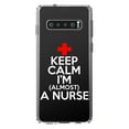 thumbnail image 1 of DistinctInk Clear Shockproof Hybrid Case for Samsung Galaxy S10+ PLUS (6.4" Screen) - TPU Bumper Acrylic Back Tempered Glass Screen Protector - Keep Calm I'm Almost a Nurse, 1 of 2