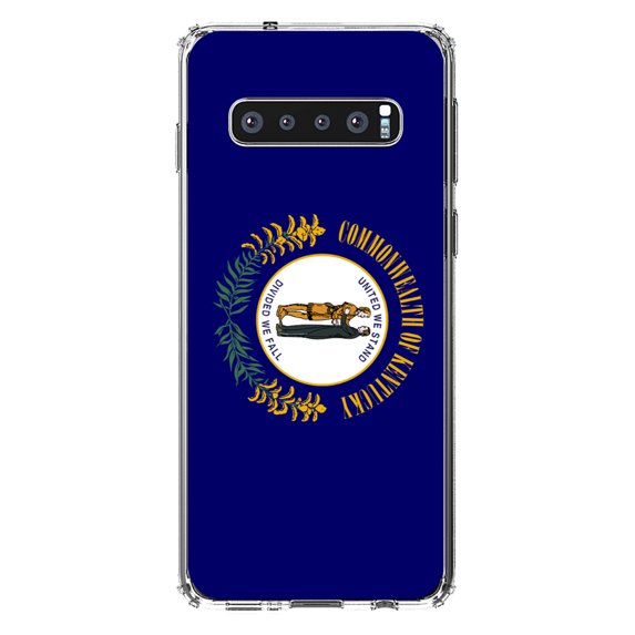DistinctInk Clear Shockproof Hybrid Case for Samsung Galaxy S10+ PLUS(6.4" Screen) - TPU Bumper, Acrylic Back, Tempered Glass Screen Protector - Kentucky State Flag - US State Flag