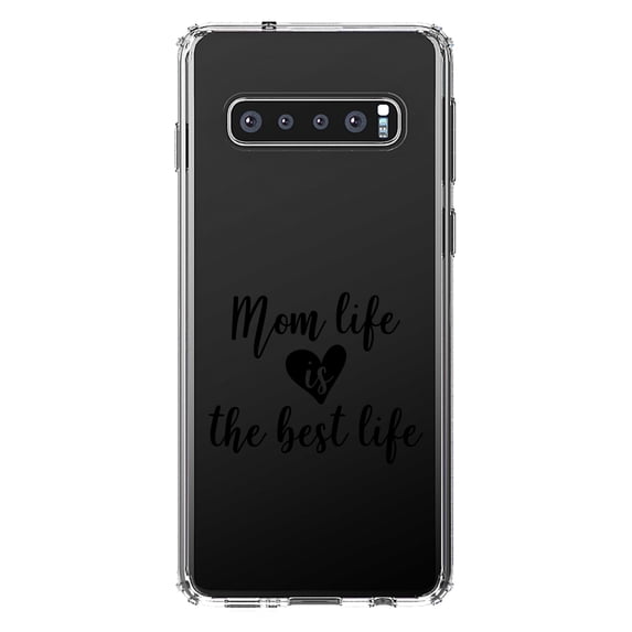 DistinctInk Clear Shockproof Hybrid Case for Samsung Galaxy S10+ PLUS (6.4" Screen) - TPU Bumper Acrylic Back Tempered Glass Screen Protector - Mom Life is the Best Life - Heart