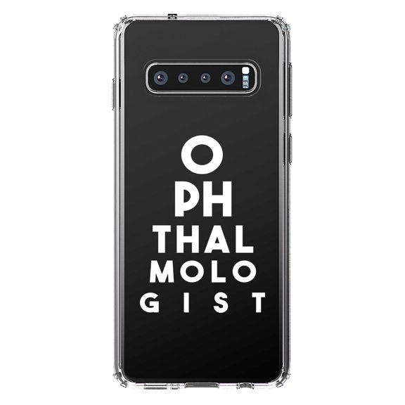 DistinctInk Clear Shockproof Hybrid Case for Samsung Galaxy S10+ PLUS (6.4" Screen) - TPU Bumper Acrylic Back Tempered Glass Screen Protector - Ophthalmologist Eye Chart