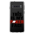thumbnail image 1 of DistinctInk Clear Shockproof Hybrid Case for Samsung Galaxy S10+ PLUS (6.4" Screen) - TPU Bumper Acrylic Back Tempered Glass Screen Protector - This is My POKER Face, 1 of 2