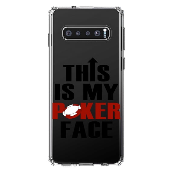 DistinctInk Clear Shockproof Hybrid Case for Samsung Galaxy S10+ PLUS (6.4" Screen) - TPU Bumper Acrylic Back Tempered Glass Screen Protector - This is My POKER Face